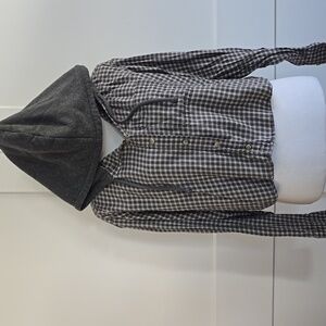 American Eagle Outfitters Black and White Plaid Button-Down Hoodie Shirt